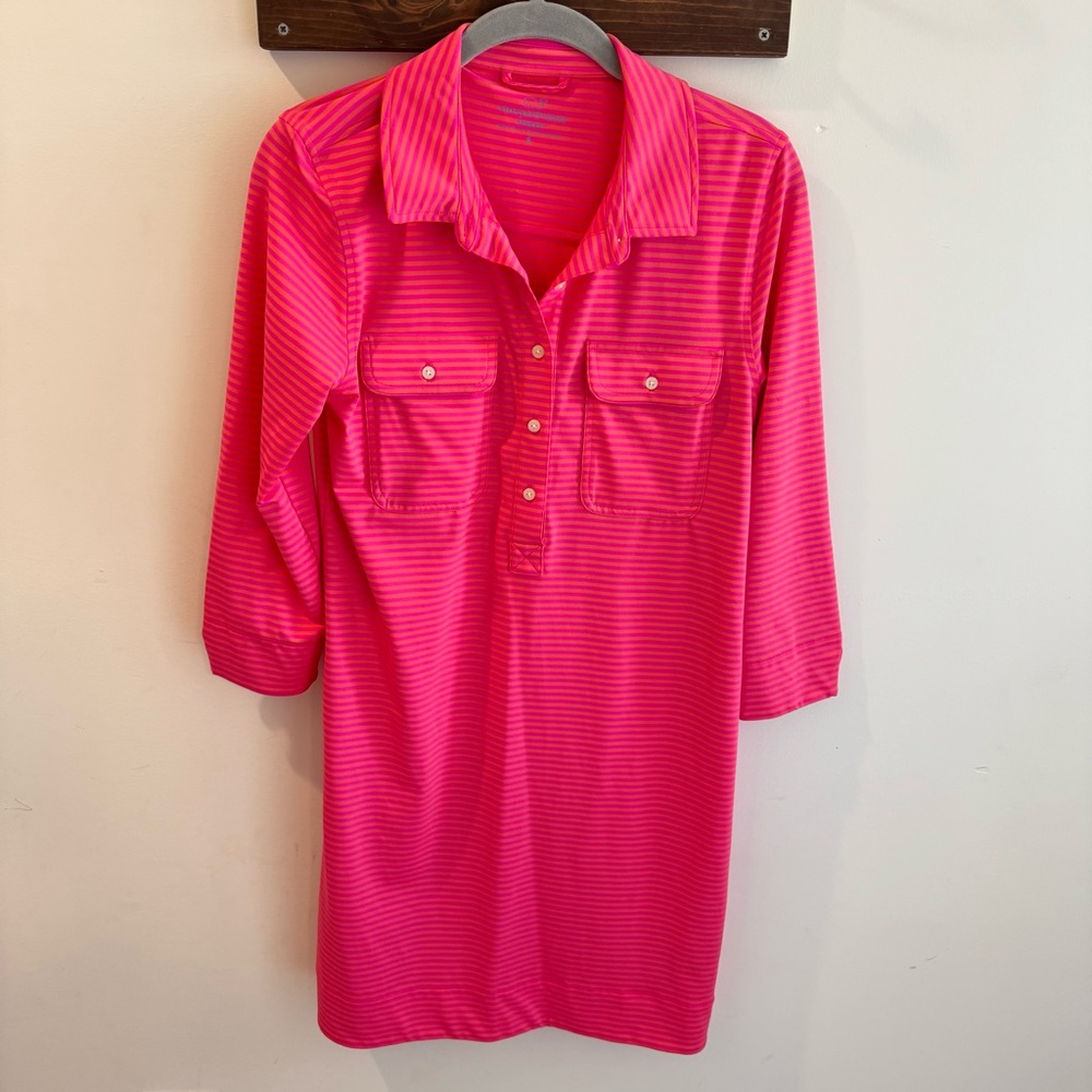 Vineyard Vines Hot Pink Striped Polo Midi Dress